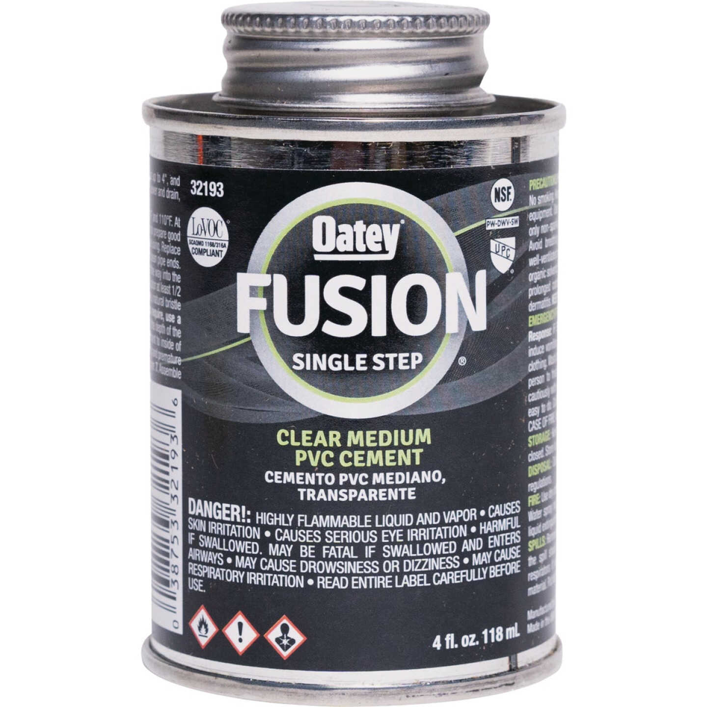 Oatey FUSION 4 Oz. Single-Step Medium Bodied Clear Priming PVC Cement Image 1