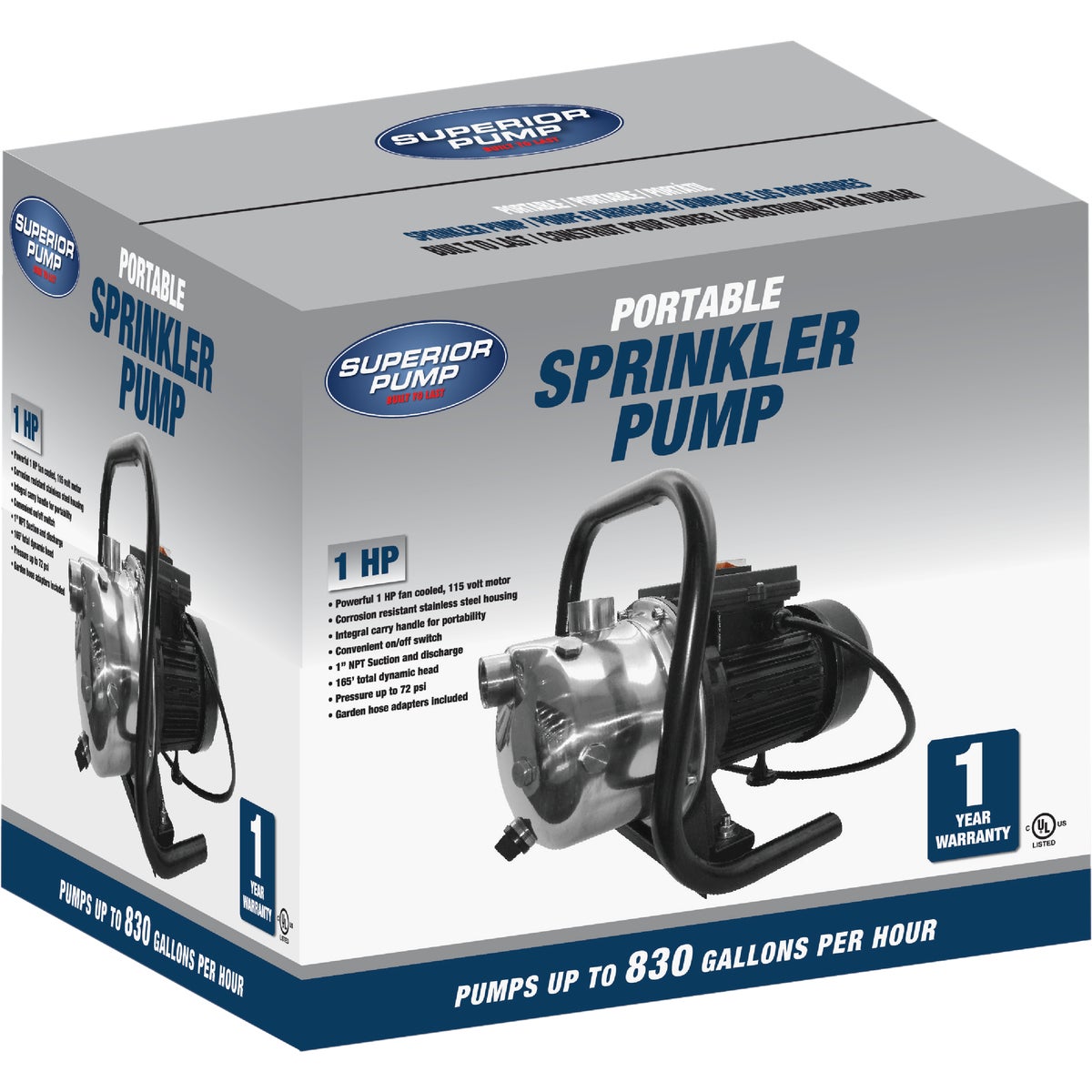 Superior Pump 1 HP Stainless Steel Portable Sprinkler Pump Image 2