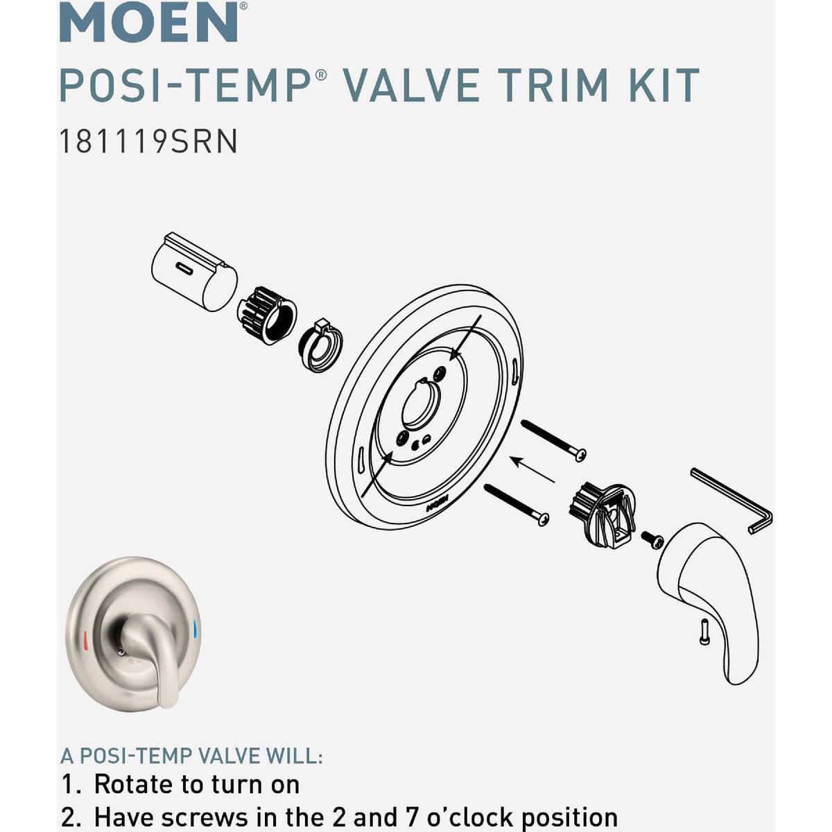 Moen Posi-Temp Valve Trim Kit, Spot Resist Brushed Nickel Image 2