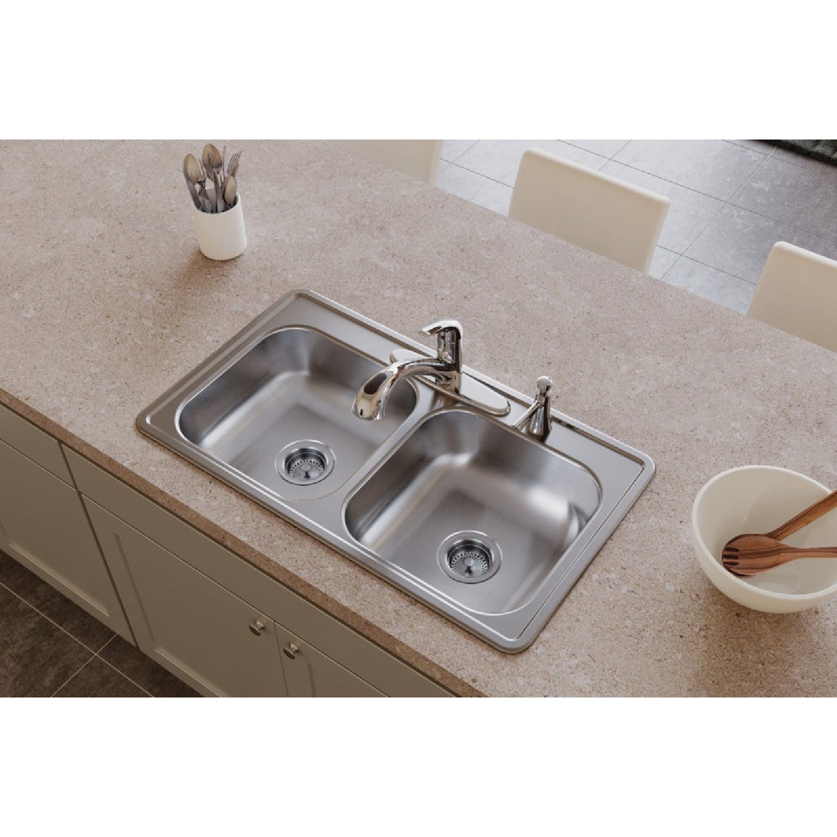 Elkay Dayton 33 In. x 19 In. x 6-7/16 In. Equal Double Bowl Drop-In Kitchen Sink, Stainless Steel Image 2