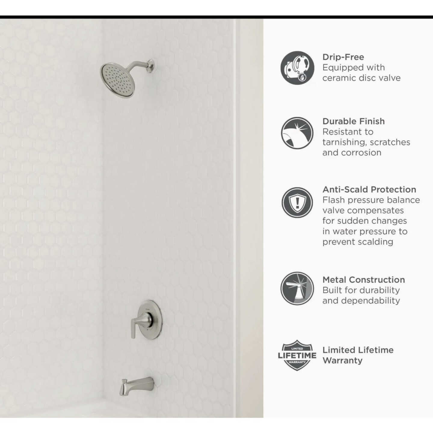 American Standard Becklow Brushed Nickel Single-Handle Lever Tub & Shower Faucet Image 2