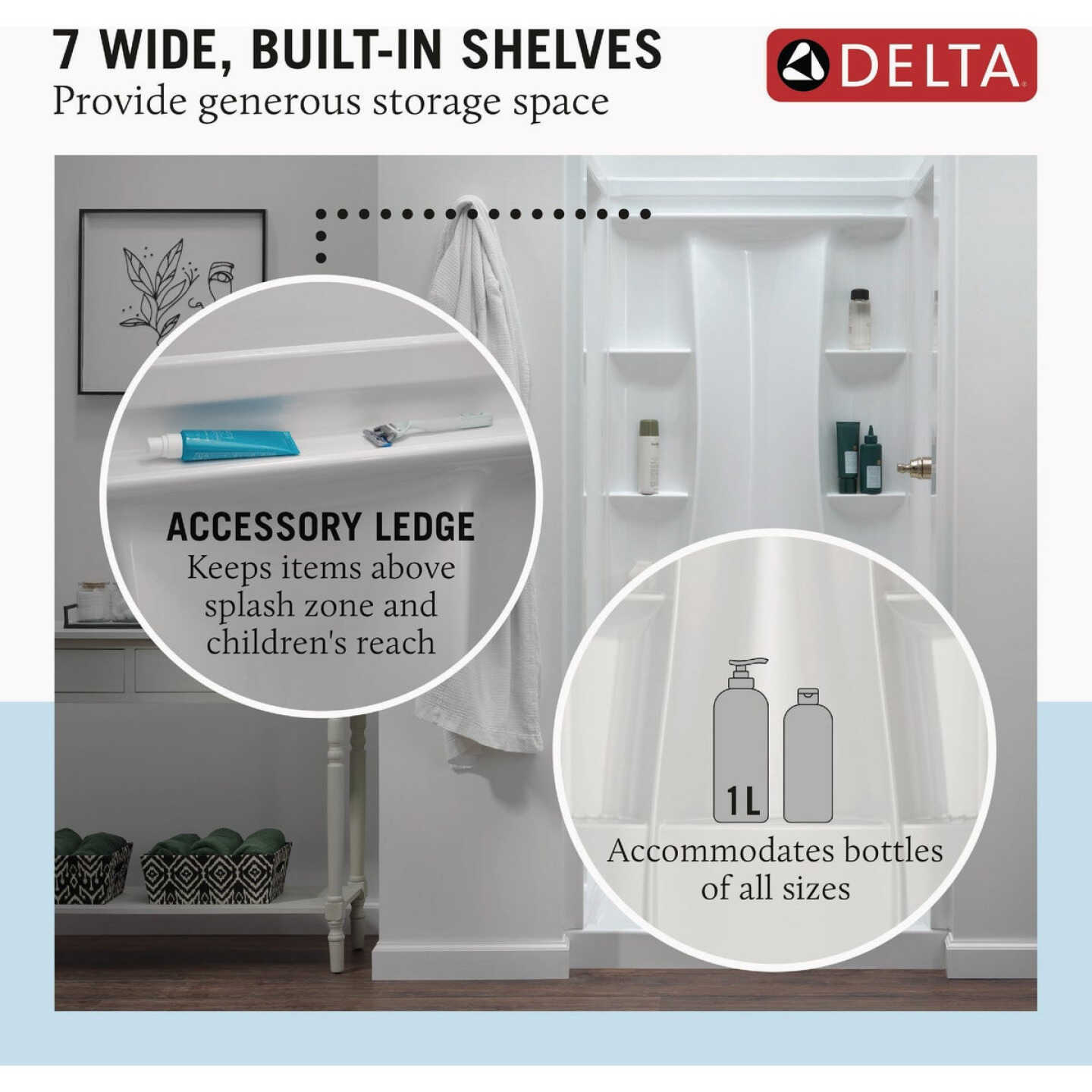 Delta Gloss White Classic 500 Shower Wall Set Image 2