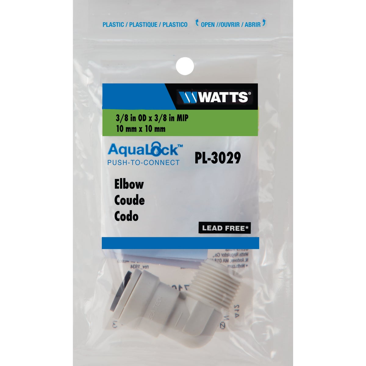 Watts Aqualock 3/8 In. OD x 3/8 In. MNPT 90 Deg. Push-to-Connect Plastic Elbow (1/4 Bend) Image 2