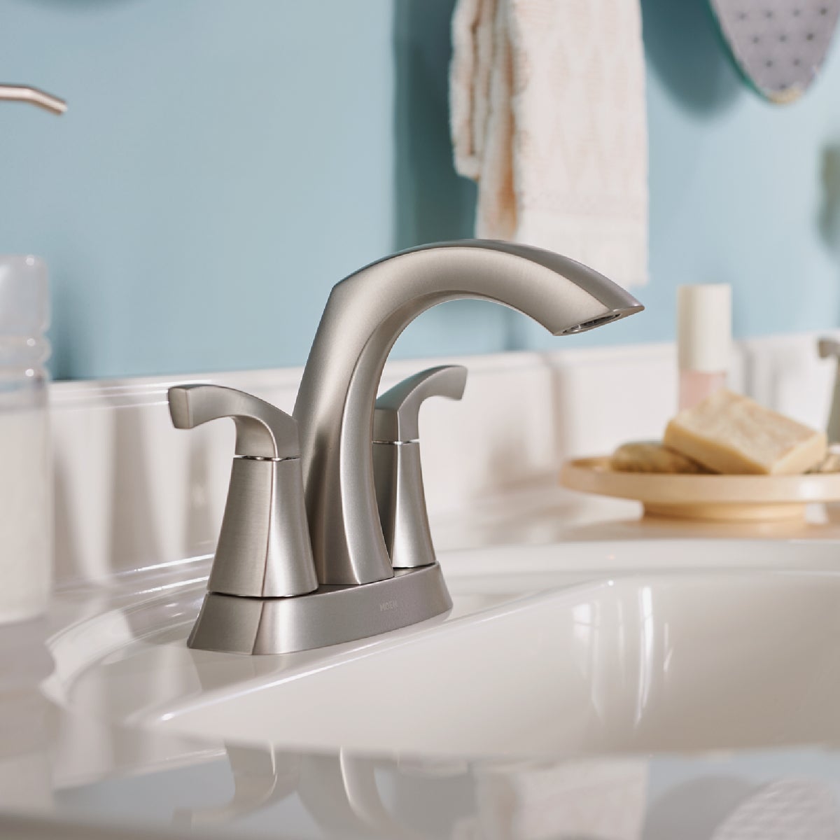 Moen Lindor 2-Handle Lever Centerset Bathroom Faucet, Spot Resist Brushed Nickel Image 3
