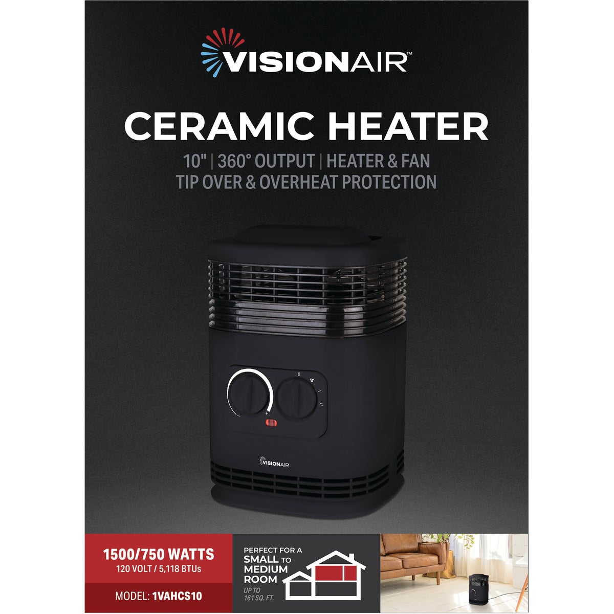 Vision Air 10 In. 1500W/750W Fan Forced Ceramic Heater Image 2