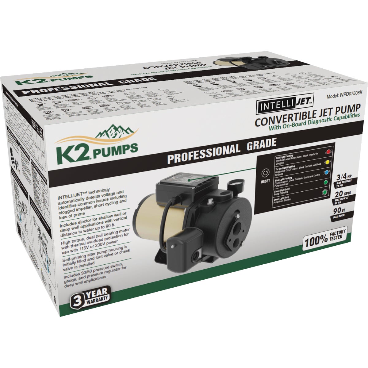 K2 IntelliJet 3/4 HP Heavy-Duty Cast Iron Convertible Deep Well Jet Pump Image 3