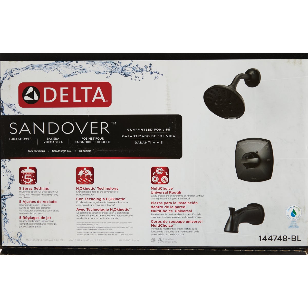 Delta Sandover Monitor 14 Series Matte Black Tub and Shower Faucet Image 5