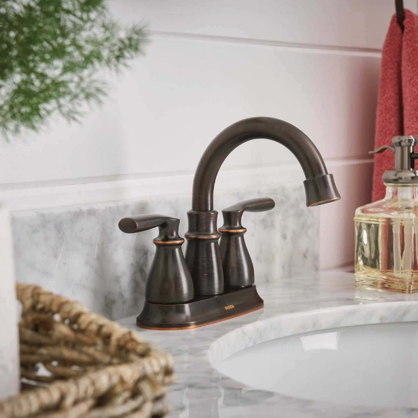 Moen Hilliard 2-Handle Lever Centerset High Arc Bathroom Faucet, Mediterranean Bronze Image 2
