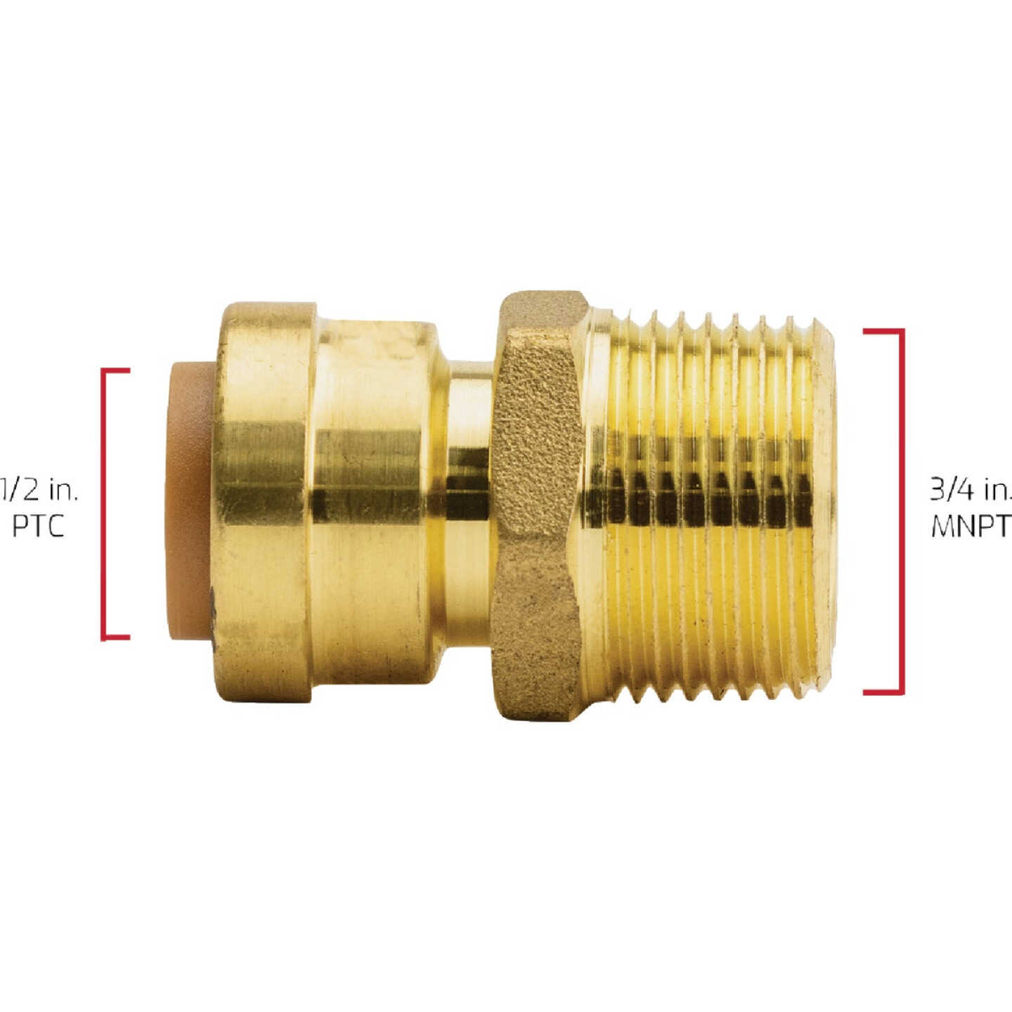 QuickFitting 1/2 In. Push-to-Connect x 3/4 In. MNPT Brass Reducing Male Adapter Image 5