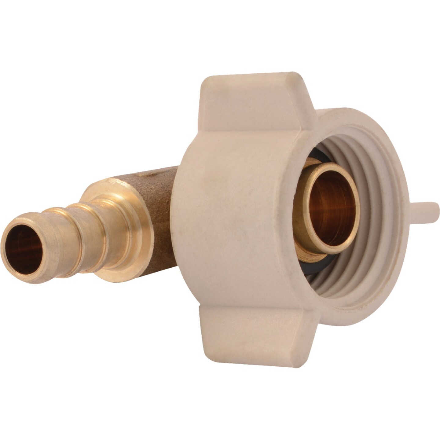 SharkBite 3/8 In. Barb x 1/2 In. NPSM 90 Deg. Brass Swivel 1/4 Bend PEX Elbow Image 1
