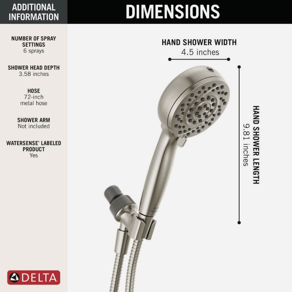 Delta ProClean 6-Spray 1.75 GPM Hand Shower, Spotshield Brushed Nickel Image 2