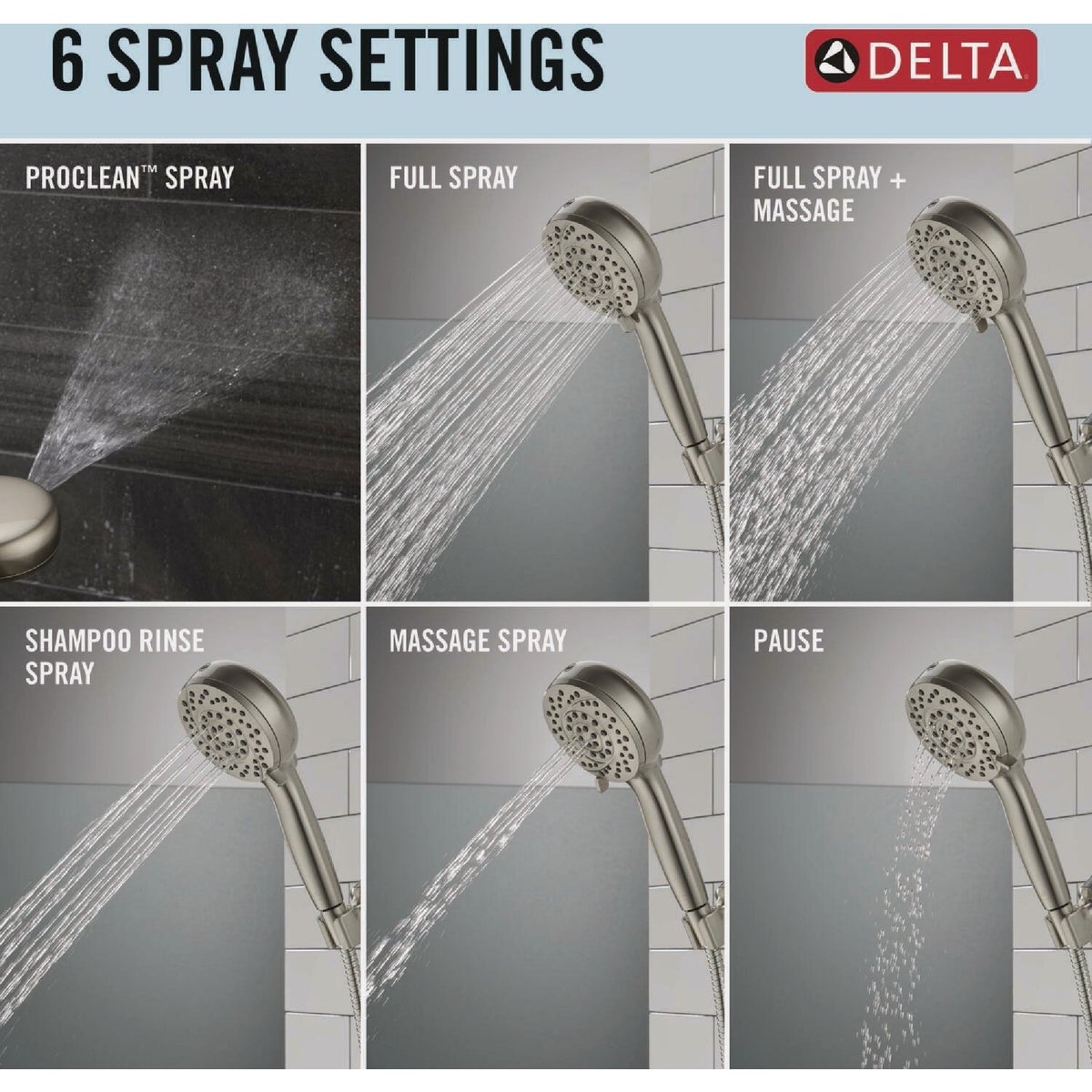 Delta ProClean 6-Spray 1.75 GPM Hand Shower, Spotshield Brushed Nickel Image 4