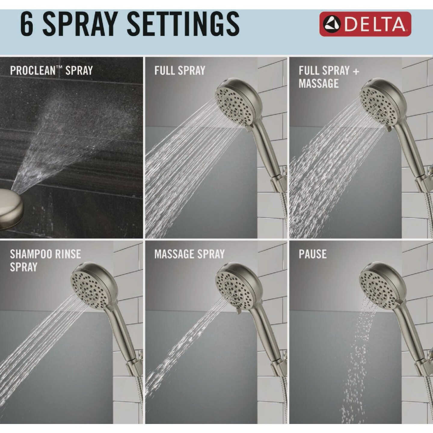 Delta ProClean 6-Spray 1.75 GPM Hand Shower, Spotshield Brushed Nickel Image 4