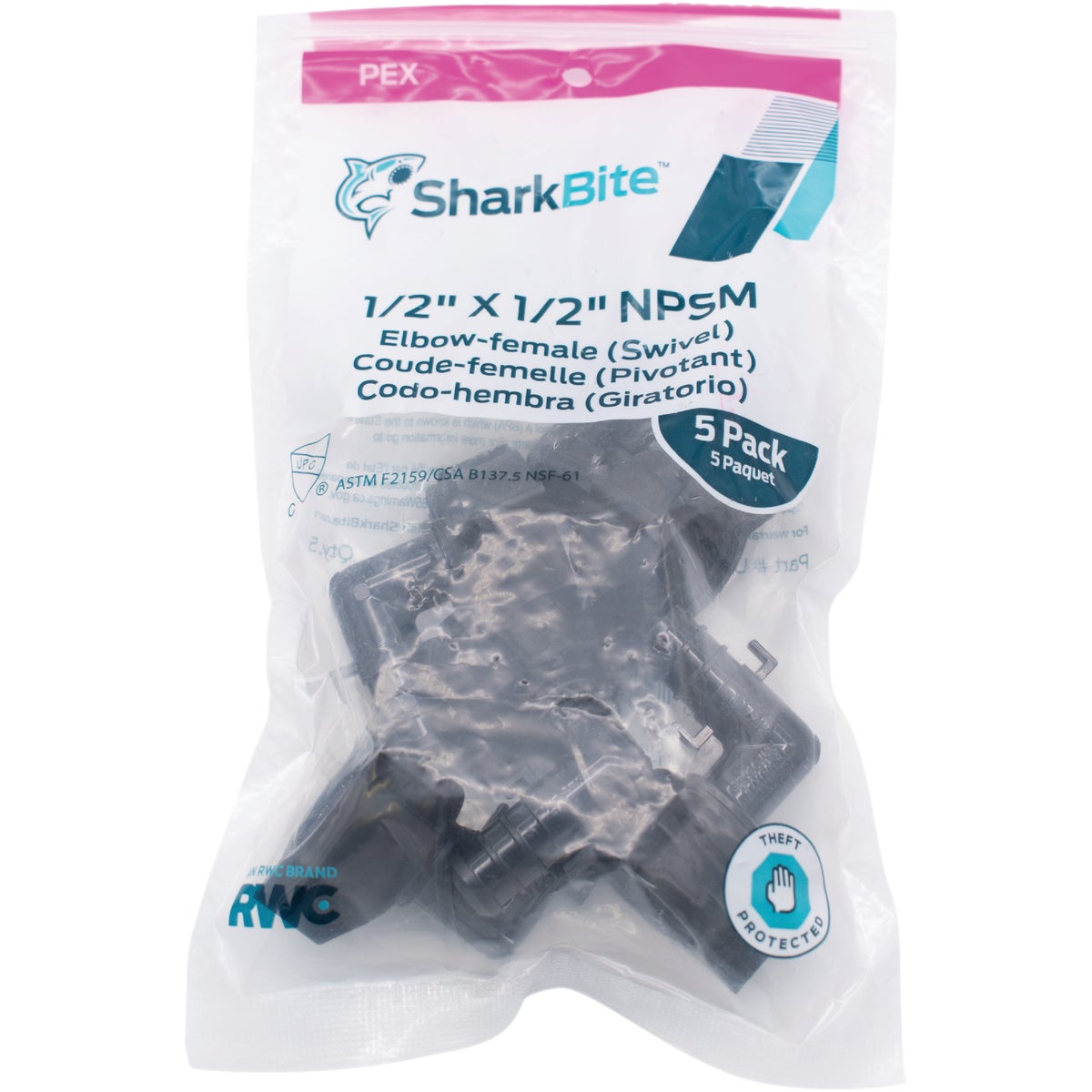 SharkBite PEX-B 1/2 In. x 1/2 In. Poly Alloy Barb Swivel Elbow Adapter (5-Pack) Image 2