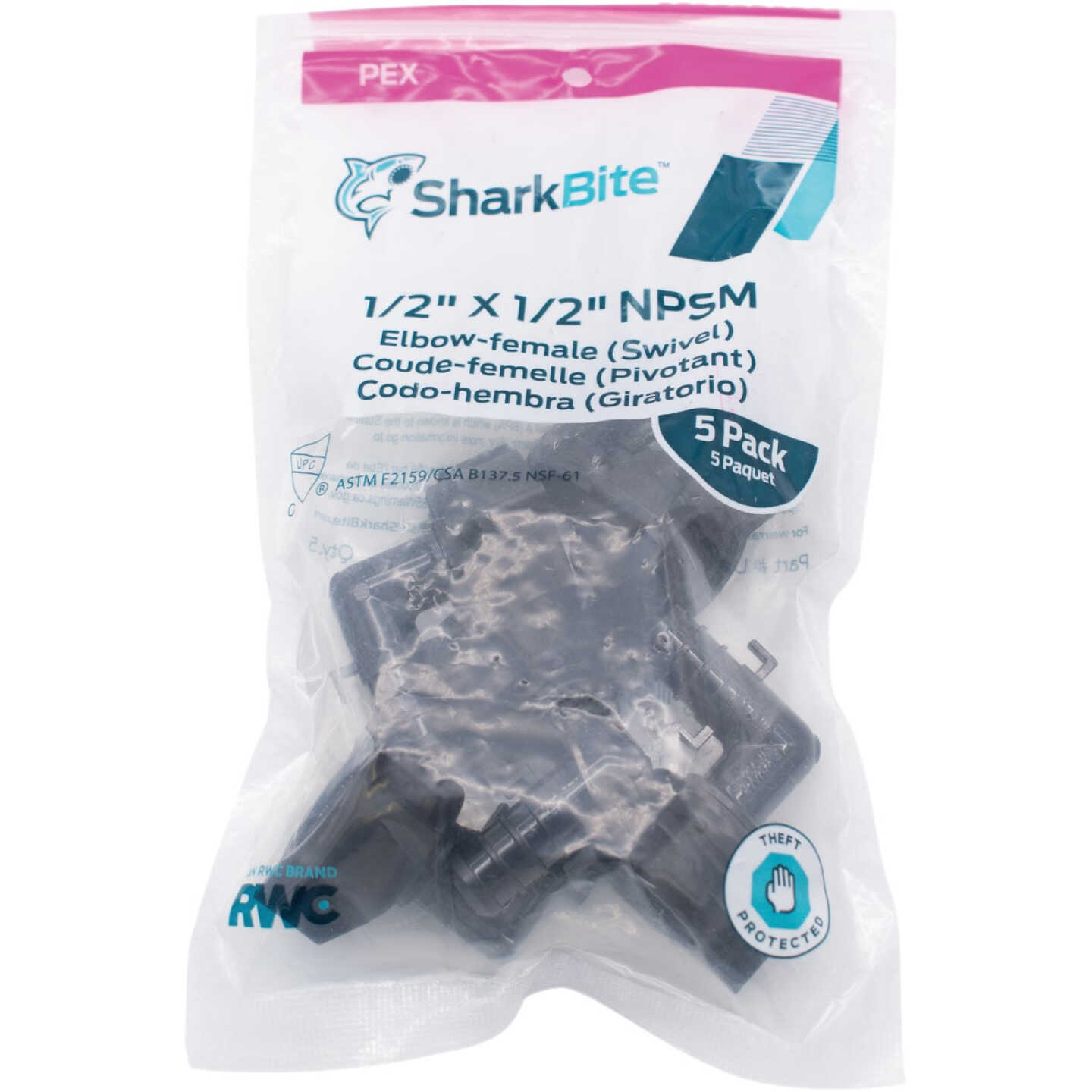 SharkBite PEX-B 1/2 In. x 1/2 In. Poly Alloy Barb Swivel Elbow Adapter (5-Pack) Image 2