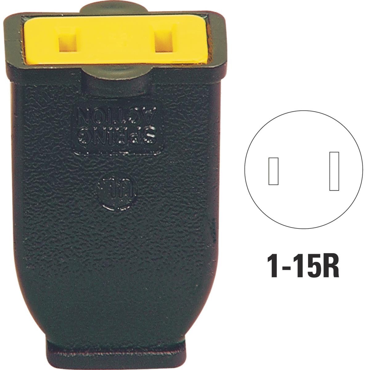 Cooper 15A 125V 2-Wire 2-Pole Spring Action Cord Connector, Black