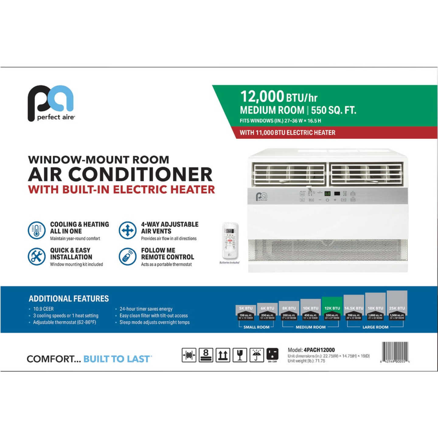 Perfect Aire 12,000 BTU 550 Sq. Ft. Window Air Conditioner and Heater with Remote Control Image 2
