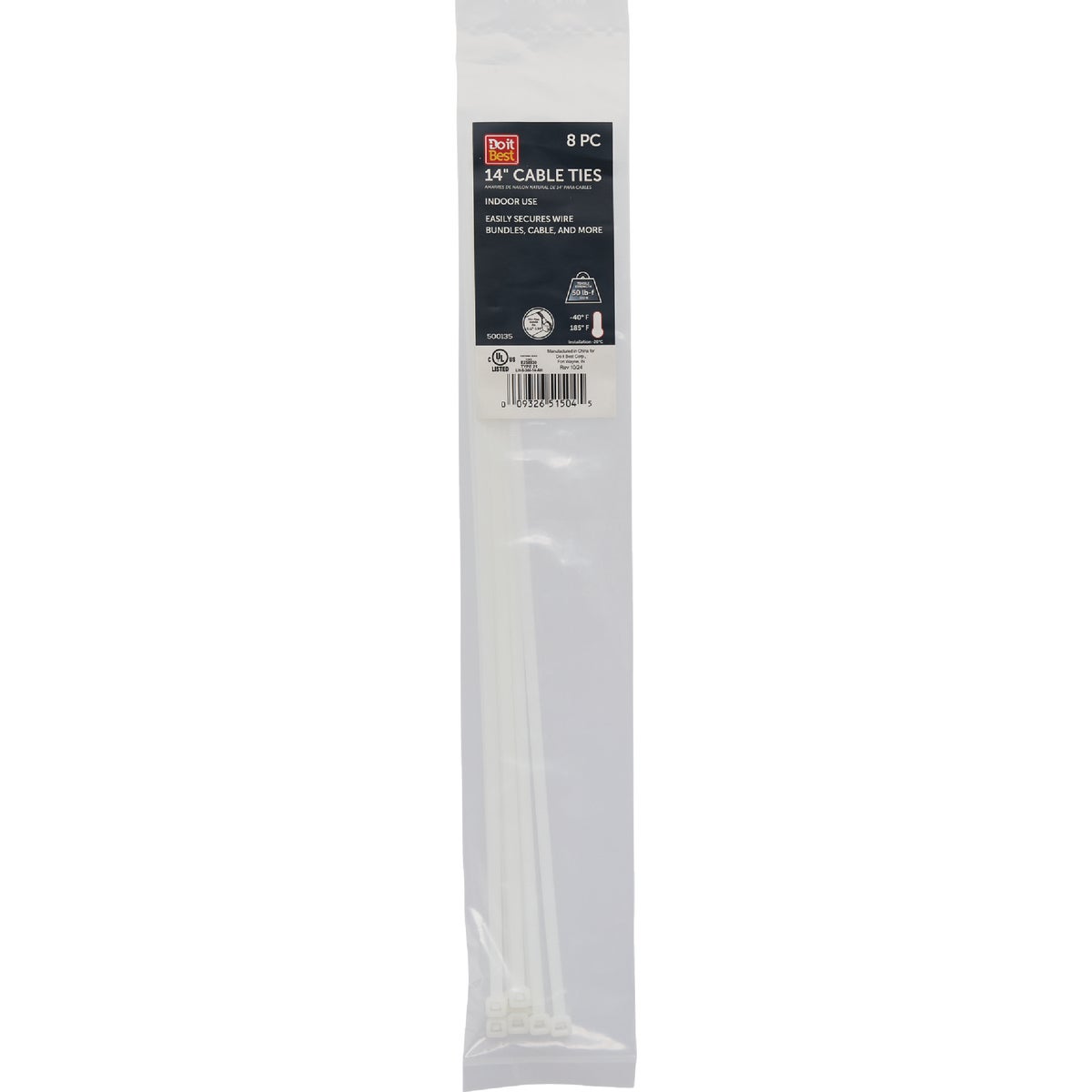 Do it Best 14 In. x 0.189 In. Natural Color Molded Nylon Cable Tie (8-Pack)