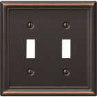 Amerelle Chelsea 2-Gang Stamped Steel Toggle Switch Wall Plate, Aged Bronze Image 1