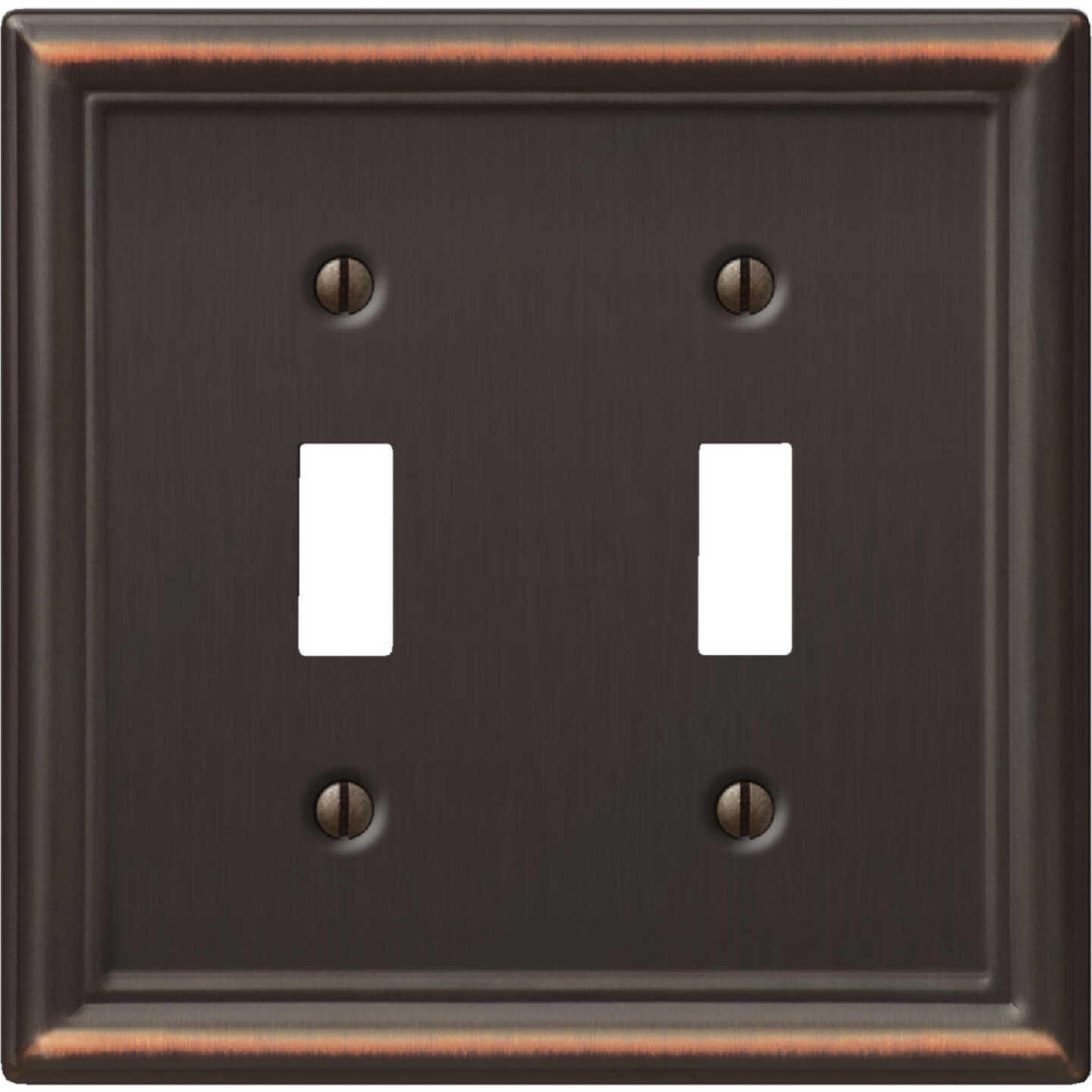 Amerelle Chelsea 2-Gang Stamped Steel Toggle Switch Wall Plate, Aged Bronze Image 1