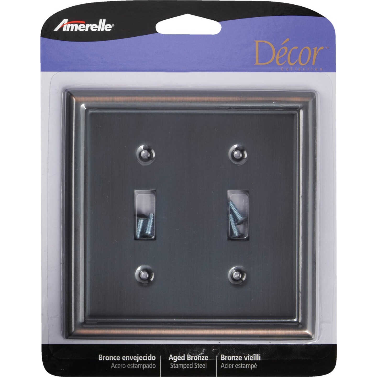 Amerelle Chelsea 2-Gang Stamped Steel Toggle Switch Wall Plate, Aged Bronze Image 2