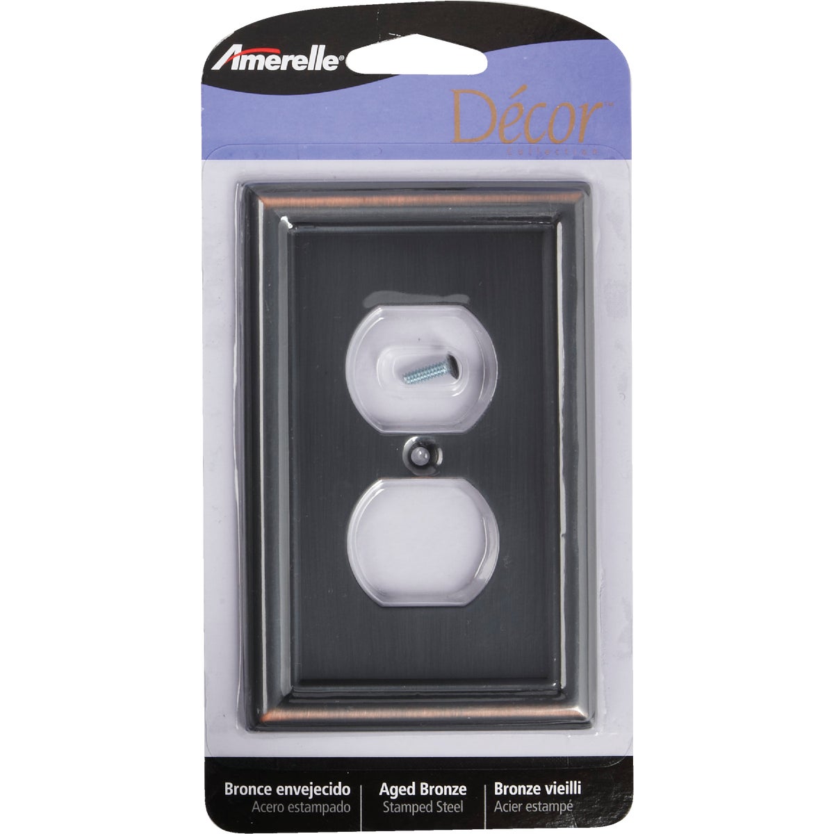 Amerelle Chelsea 1-Gang Stamped Steel Outlet Wall Plate, Aged Bronze Image 2