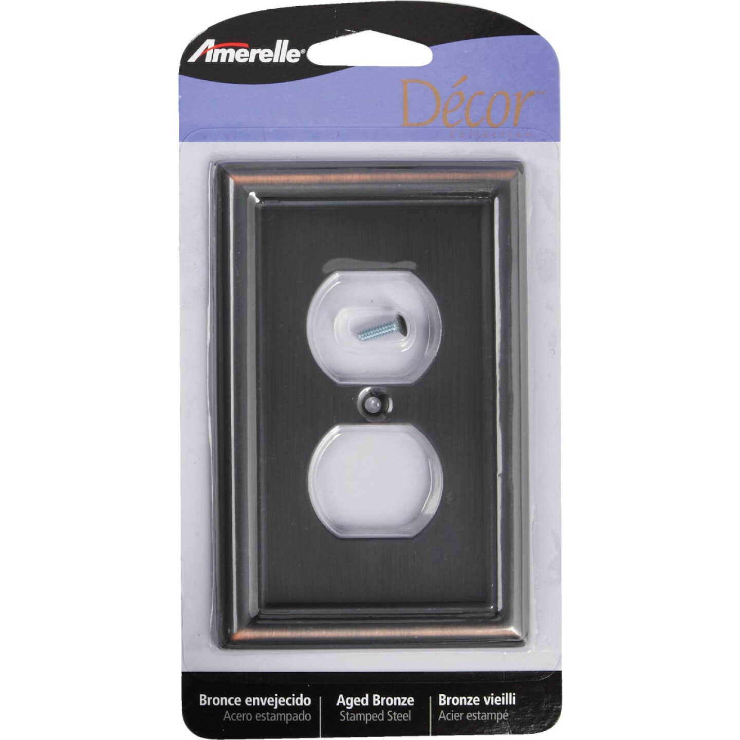 Amerelle Chelsea 1-Gang Stamped Steel Outlet Wall Plate, Aged Bronze Image 2