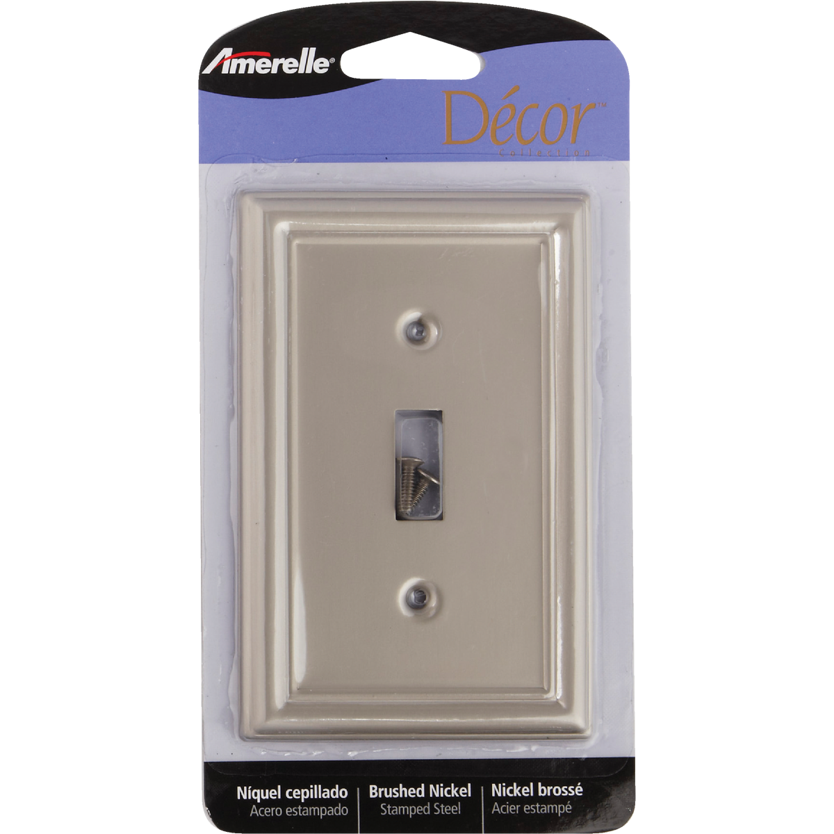 Amerelle Chelsea 1-Gang Stamped Steel Toggle Switch Wall Plate, Brushed Nickel Image 2