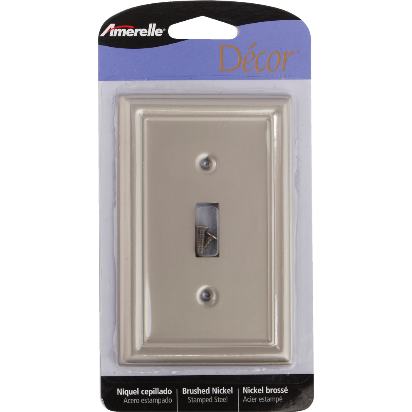 Amerelle Chelsea 1-Gang Stamped Steel Toggle Switch Wall Plate, Brushed Nickel Image 2