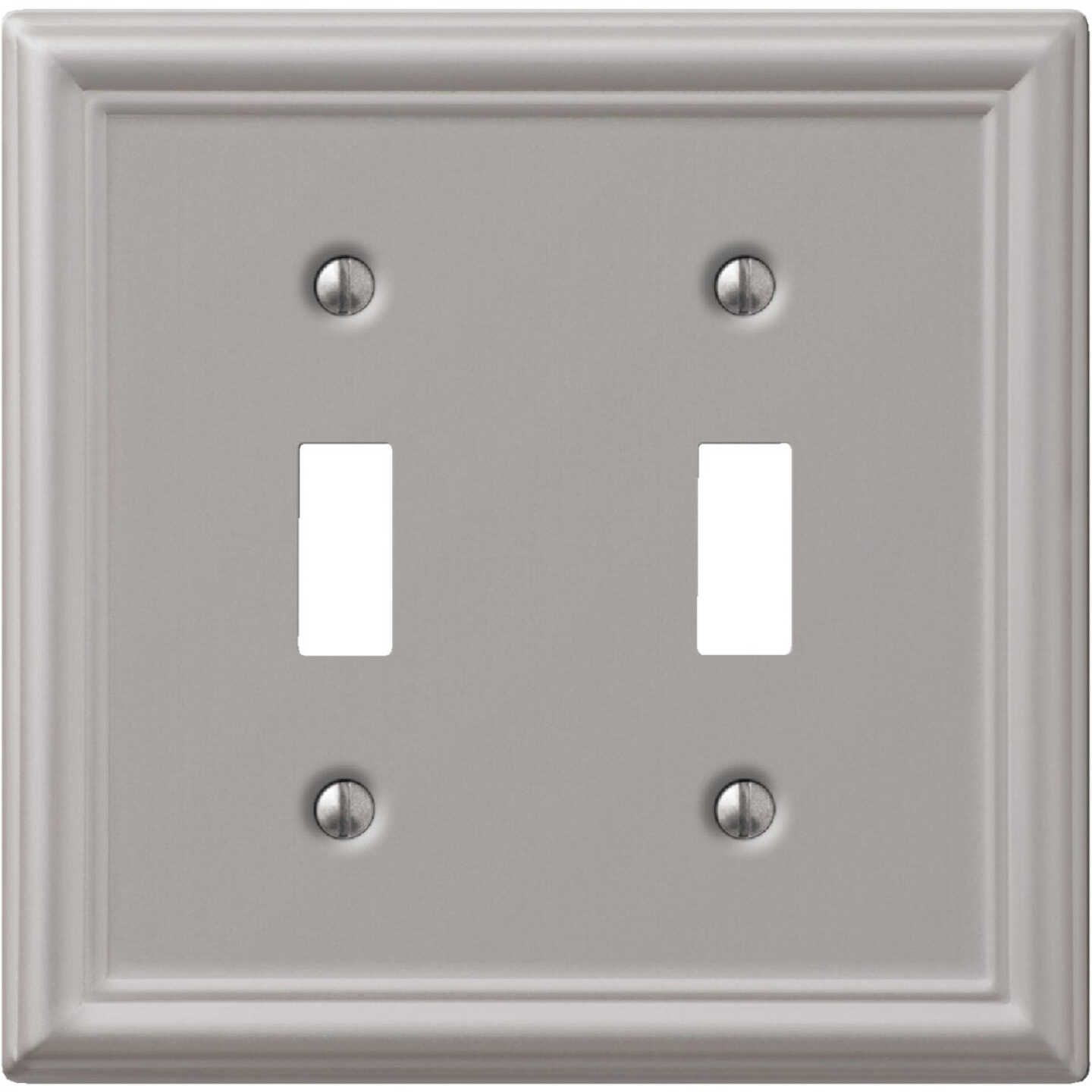 Amerelle Chelsea 2-Gang Stamped Steel Toggle Switch Wall Plate, Brushed Nickel Image 1