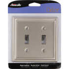 Amerelle Chelsea 2-Gang Stamped Steel Toggle Switch Wall Plate, Brushed Nickel Image 2