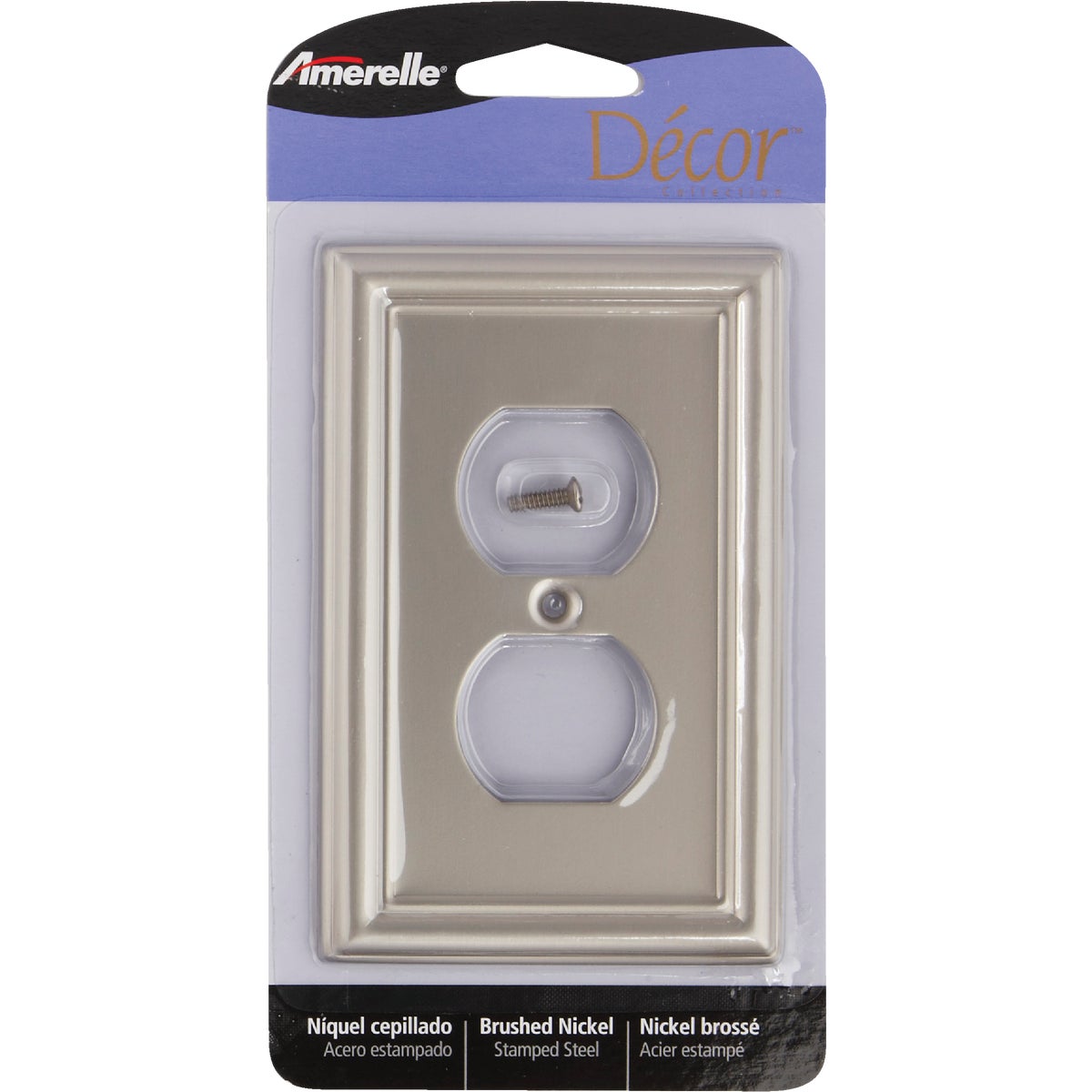 Amerelle Chelsea 1-Gang Stamped Steel Outlet Wall Plate, Brushed Nickel Image 2