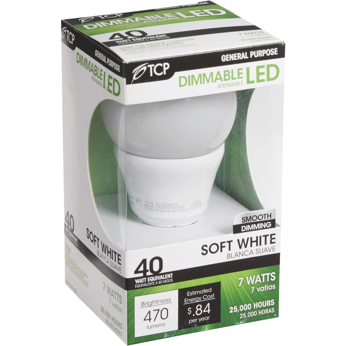TCP 40W Equivalent Soft White Dimmable A19 LED Light Bulb
