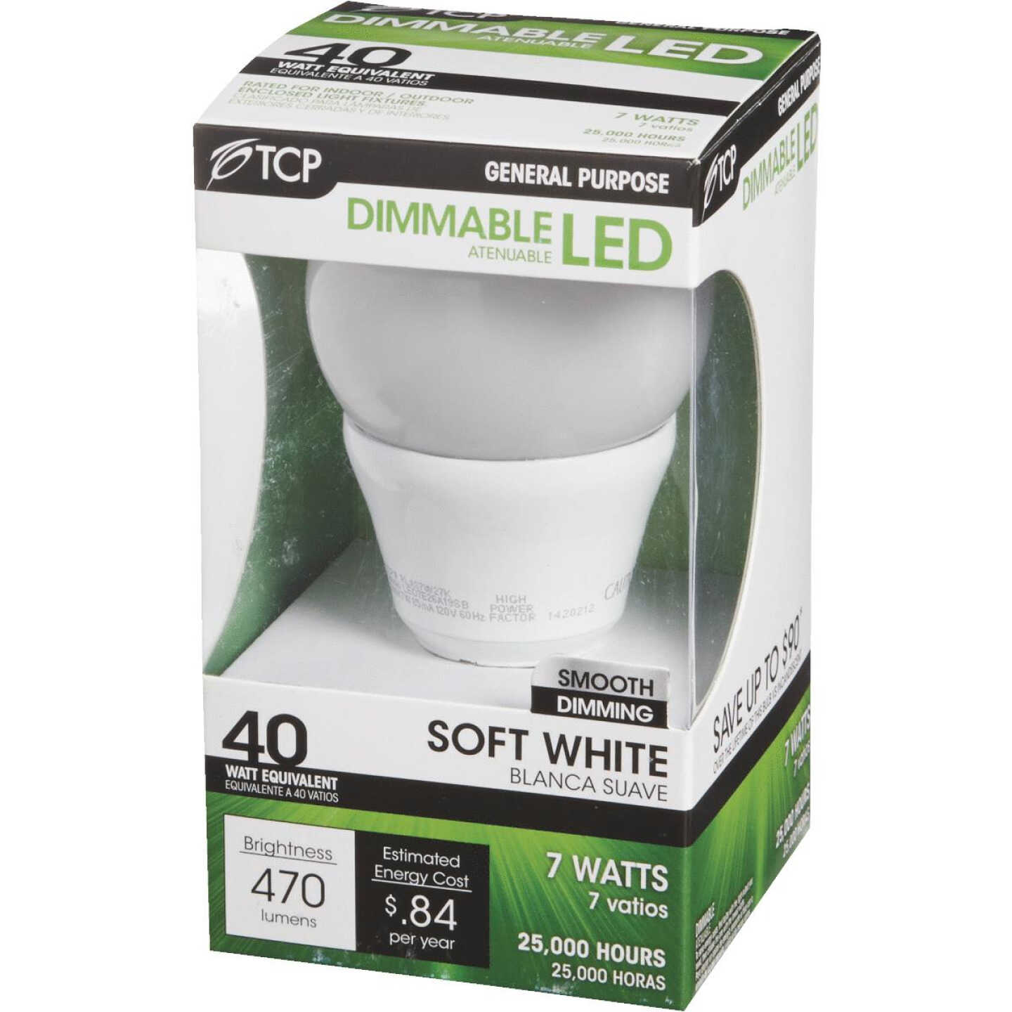 TCP 40W Equivalent Soft White Dimmable A19 LED Light Bulb Image 3