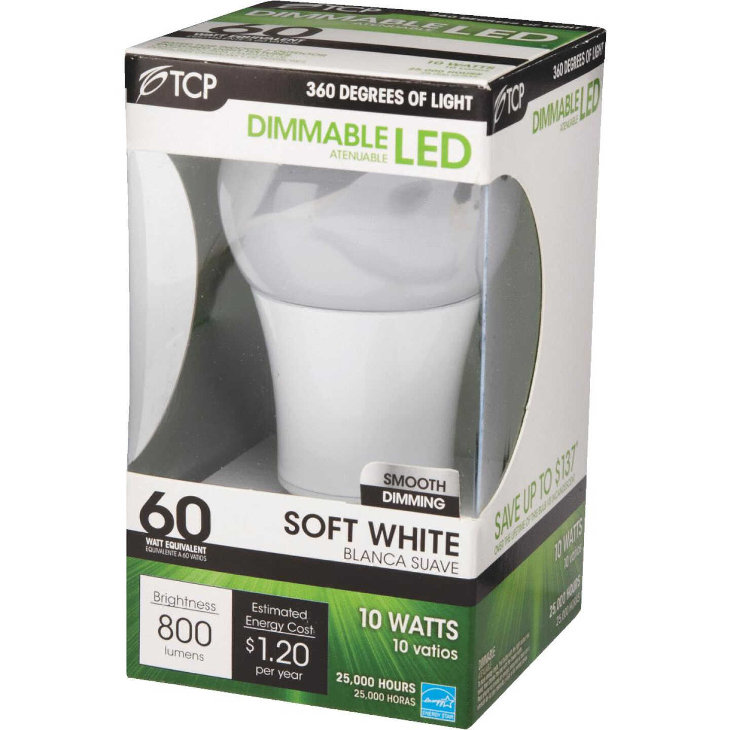 TCP 60W Equivalent Soft White Omnidirectional A Lamp LED Light Bulb Image 2