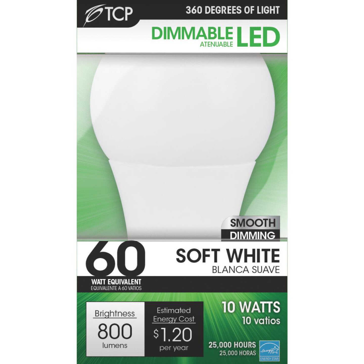 TCP 60W Equivalent Soft White Omnidirectional A Lamp LED Light Bulb Image 3