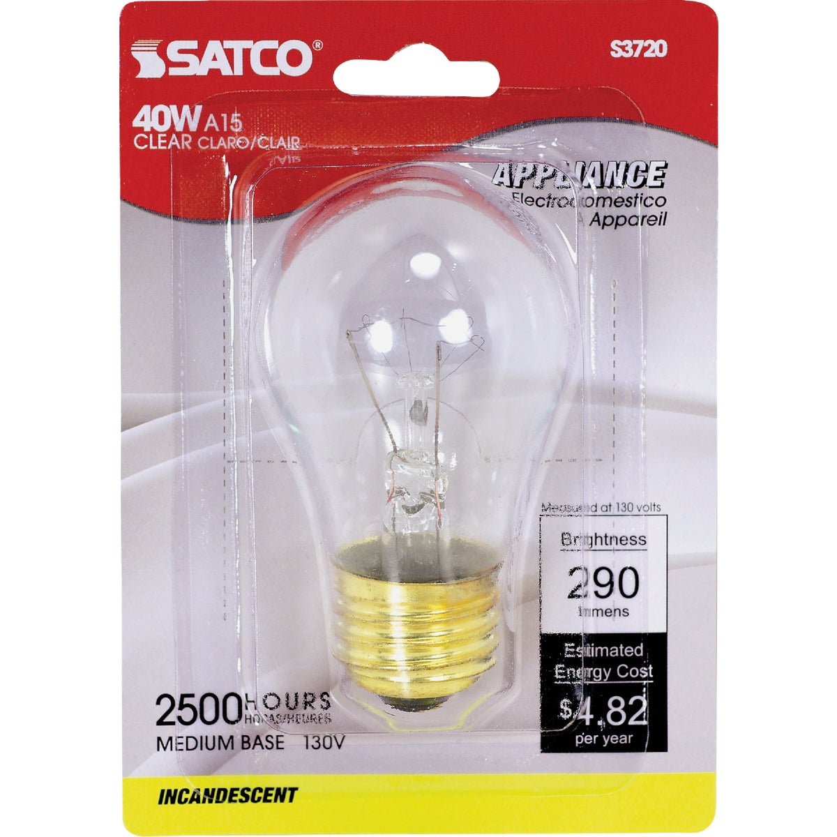 Satco 40W Clear Medium A15 Incandescent Appliance Light Bulb Image 2