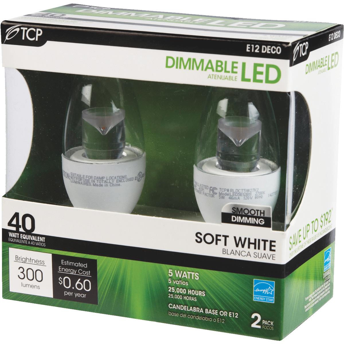 TCP 40W Equivalent Soft White Decorative Torpedo LED Light Bulb (2-Pack)