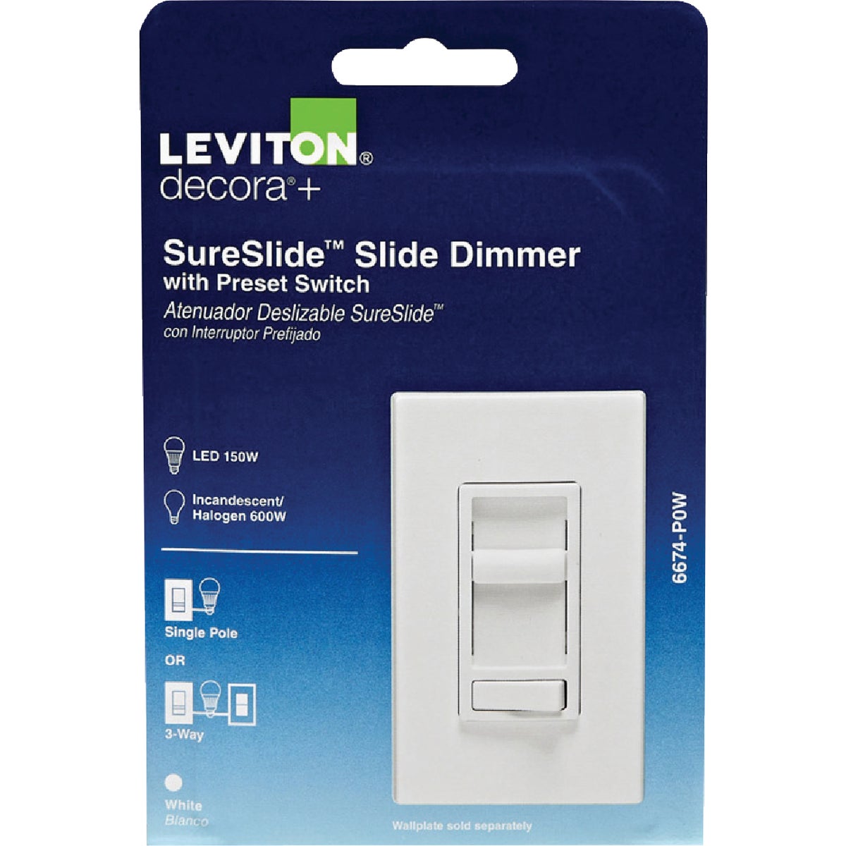 Leviton Decora SureSlide Incandescent/Halogen/LED White Slide Dimmer Switch Image 8