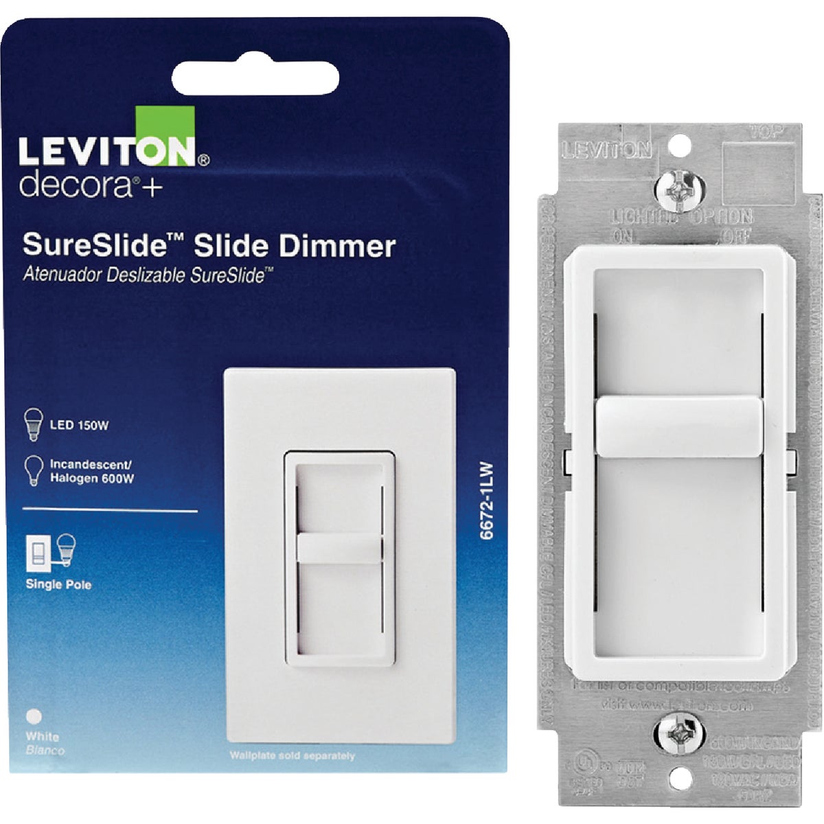 Leviton Decora SureSlide Incandescent/Halogen/LED White Slide Dimmer Switch