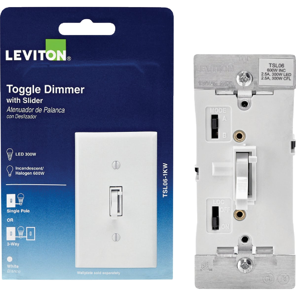 Leviton Incandescent/Halogen/LED Toggle Slide Dimmer Switch