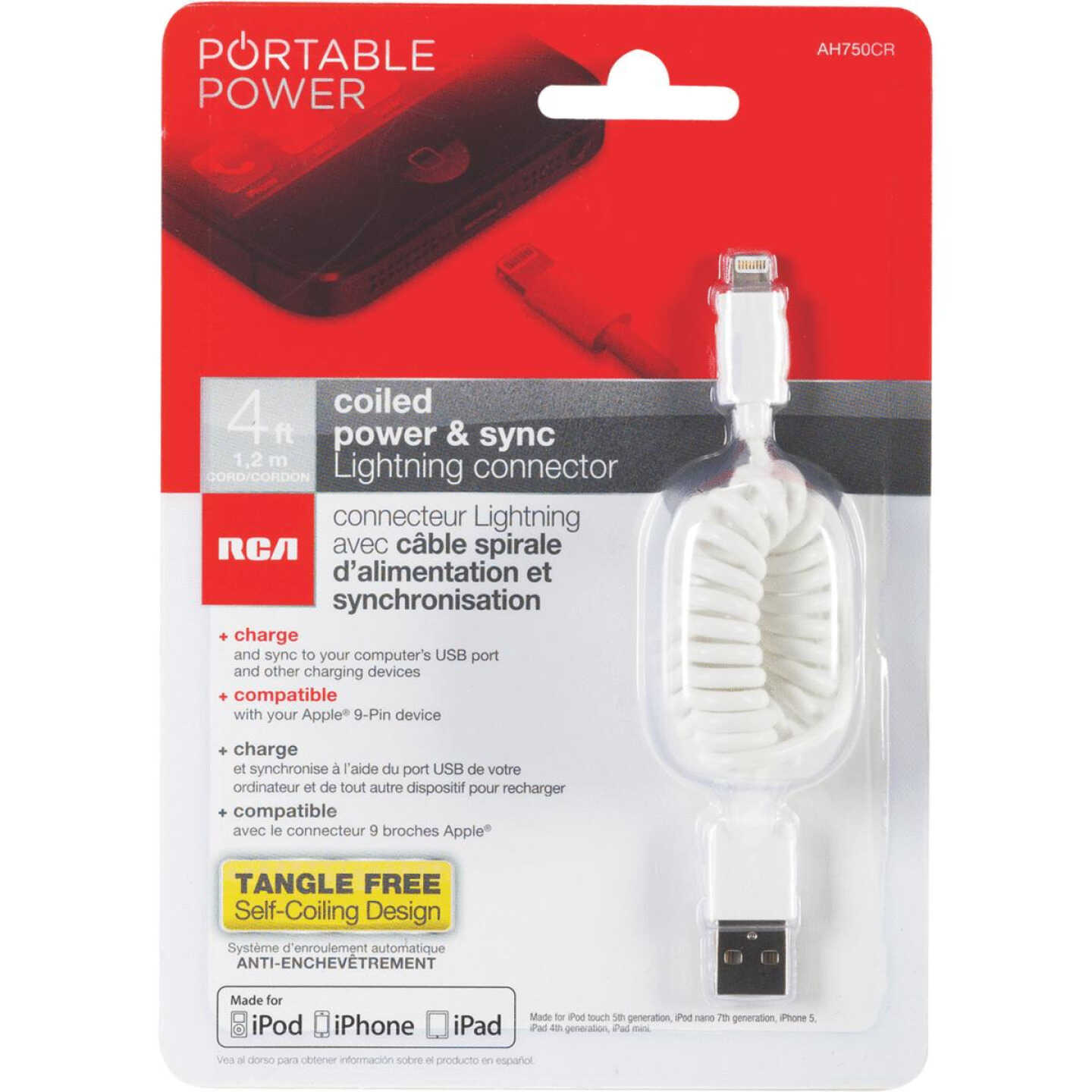 4' WHT LIGHTNG COIL CORD Image 1