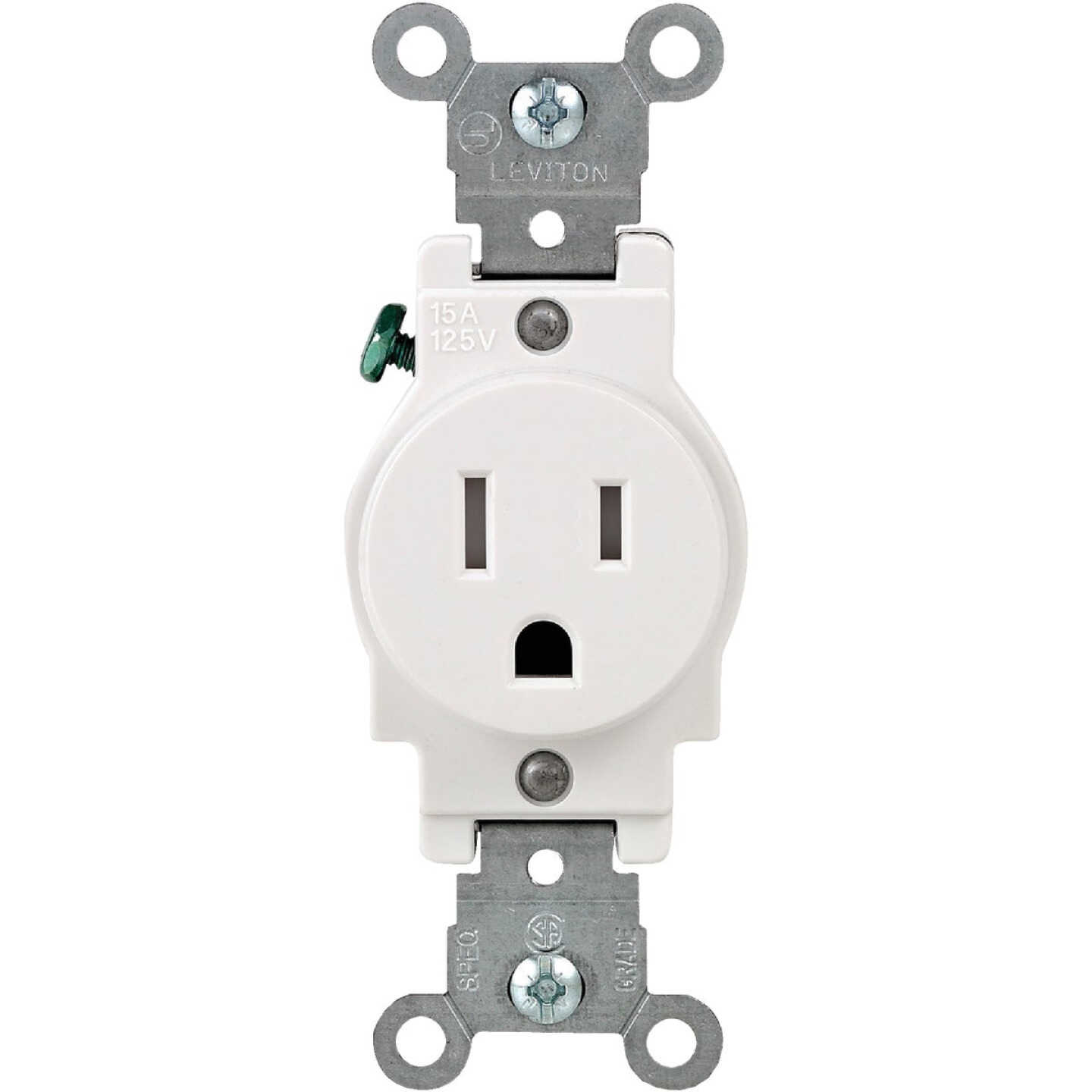Leviton 15A White Commercial Grade 5-15R Tamper Resistant Single Outlet Image 2
