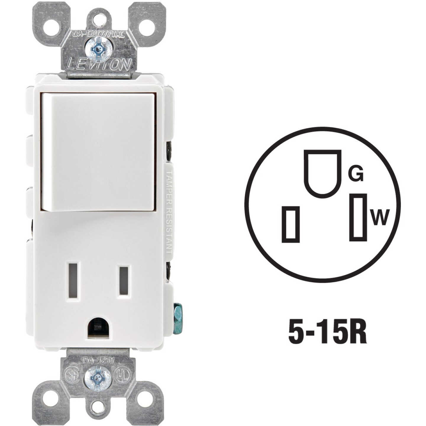 Leviton Decora White 15A Switch & Outlet Image 1