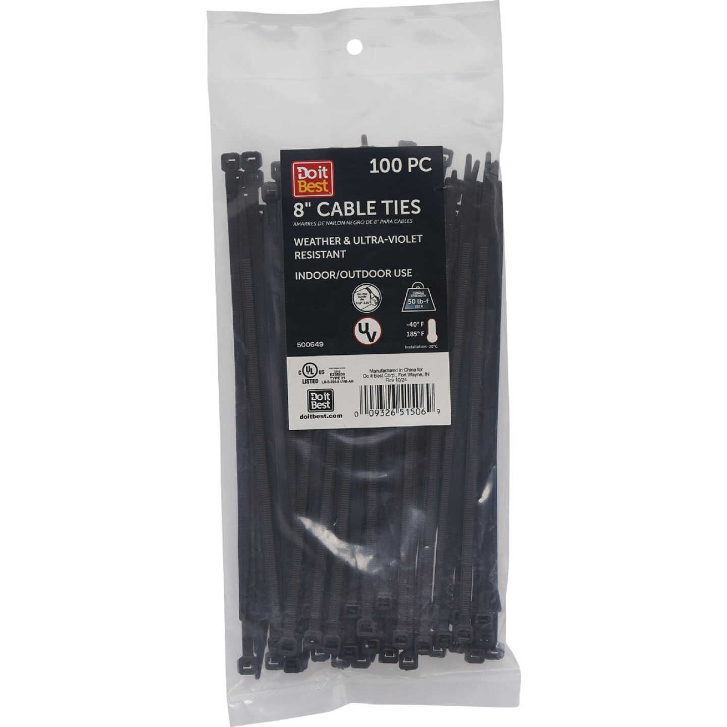Do it Best 8 In. x 0.189 In. Black Molded Nylon Weather Resistant Cable Tie (100-Pack) Image 1