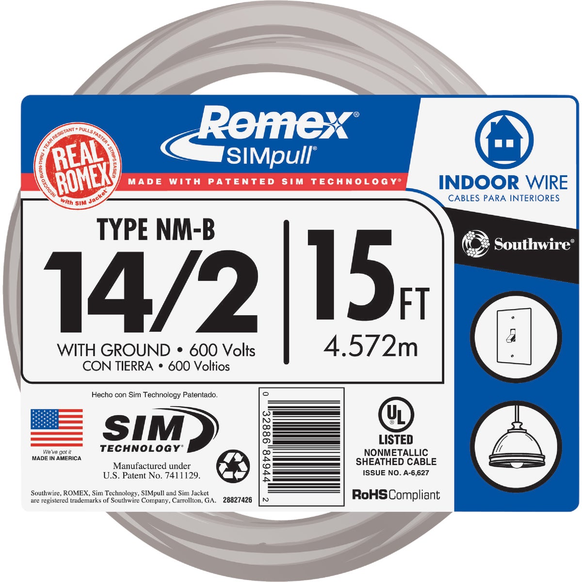 Romex 15 Ft. 14/2 Solid White NMW/G Electrical Wire Image 1