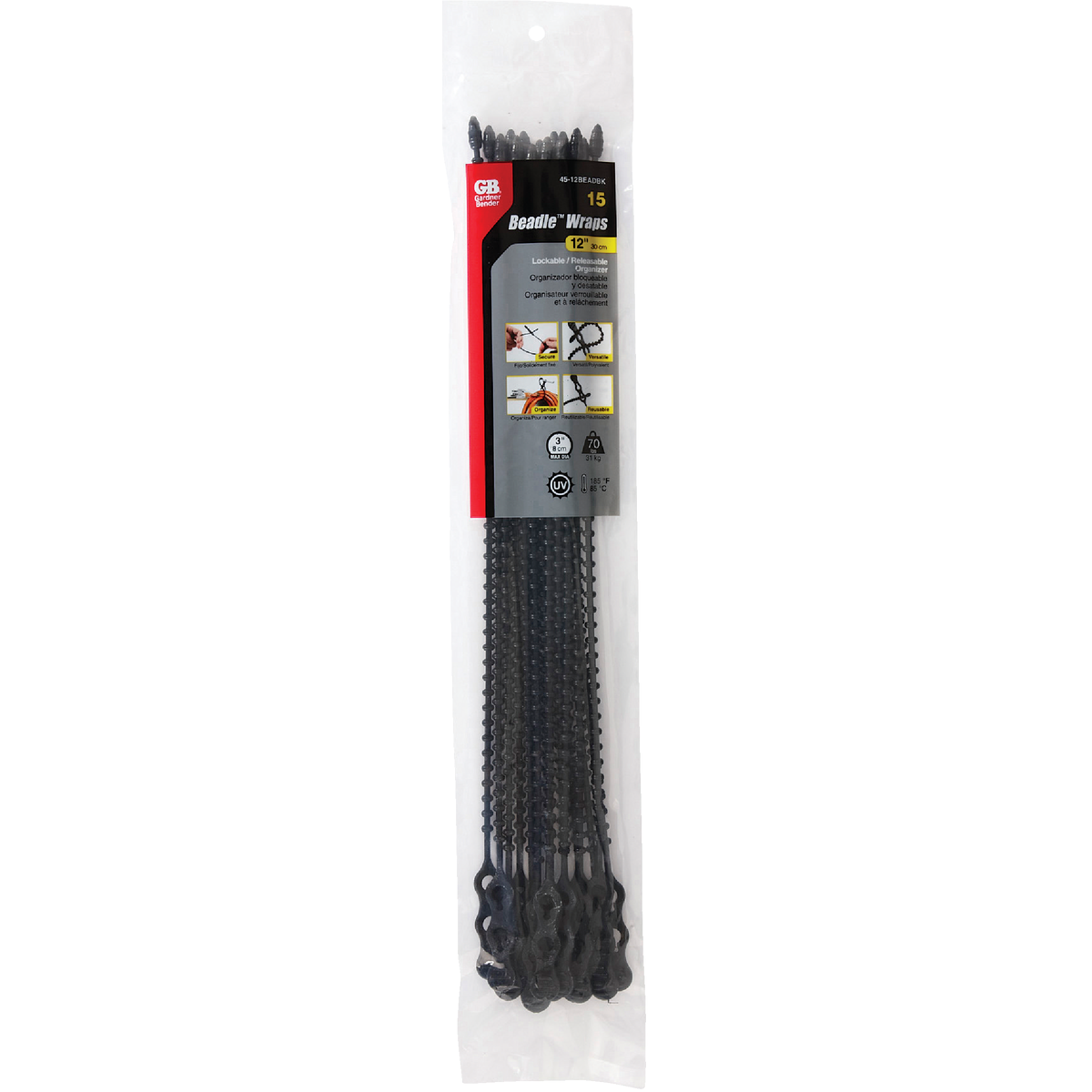 Gardner Bender Beadle Wrap 12 In. x 1/4 In. Black Flexible Plastic Cable Tie (15-Pack) Image 2