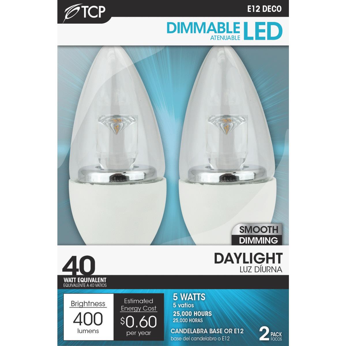 TCP 40W Equivalent Daylight Decorative Torpedo LED Light Bulb (2-Pack)