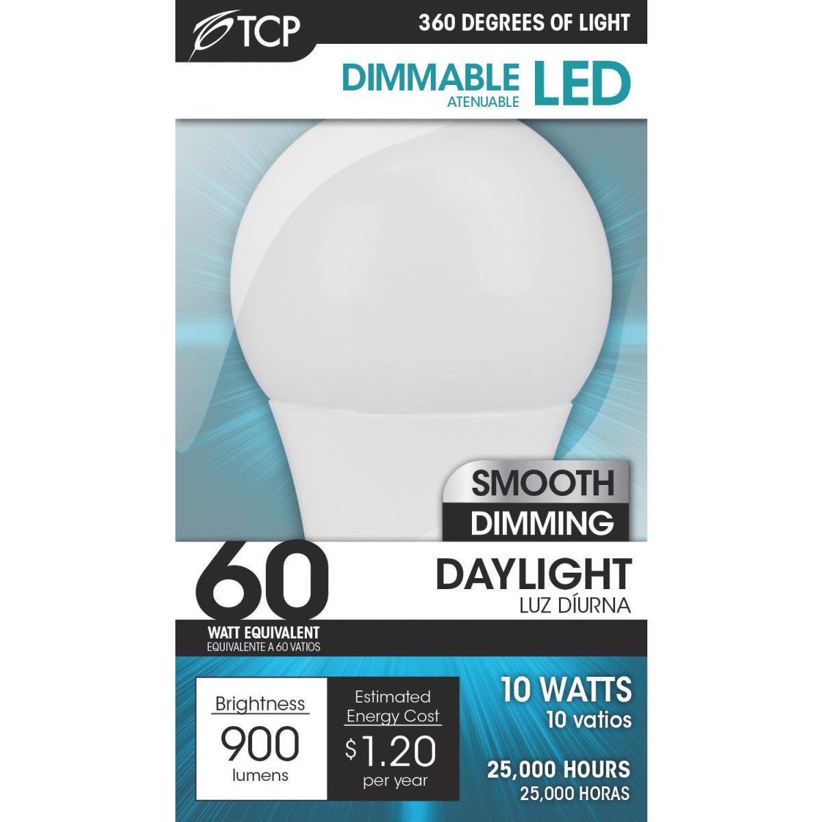 TCP 60W Equivalent Daylight Dimmable A19 LED Light Bulb Image 1