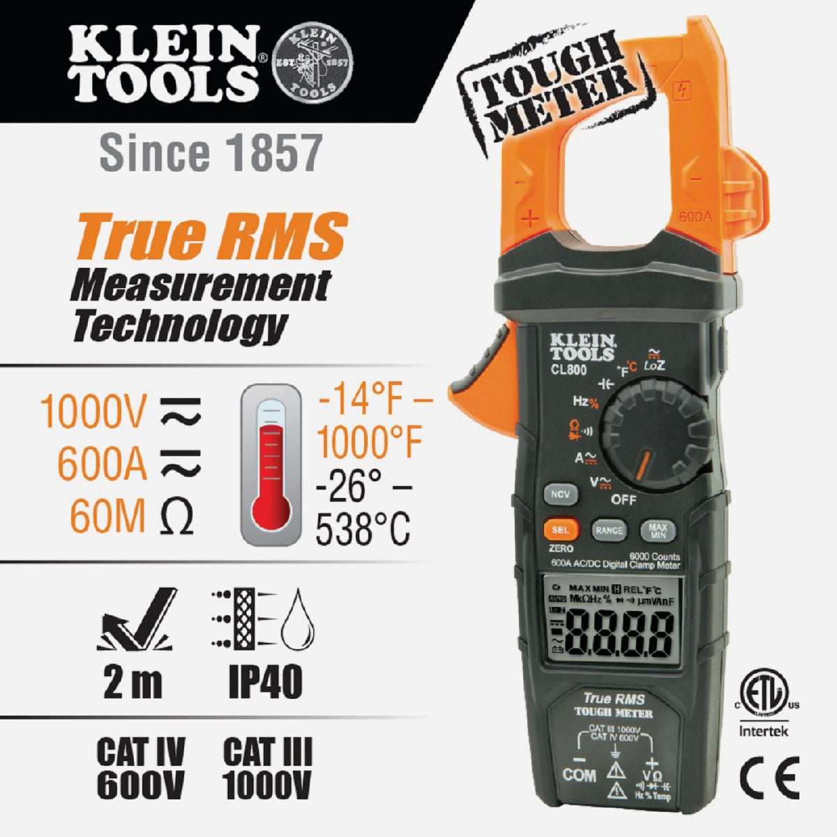Klein 1000V AC/DC Auto-Ranging Clamp Meter Image 2